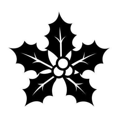 Beyaz arka planda izole edilmiş, böğürtlenli siyah ve beyaz kutsal yaprak, şenlikli bir Noel ve kış mevsimi sembolü.