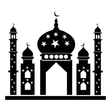 İslam Mimari Camii Kubbe, Minare, Hilal Ay ve Arap Tasarımı Kurban Dekorasyonu için Siluet