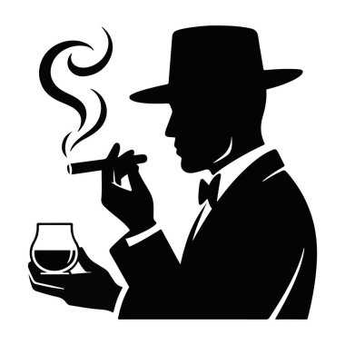 Şık Centilmen Viski İçen Puro İçen Şık Şık Şık Şapkalı Şapka