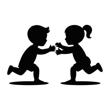 Neşeli Çocukluk Siluetinde Sarılmak İçin Koşan Sevimli Çocuklar Arkadaşlık Anı