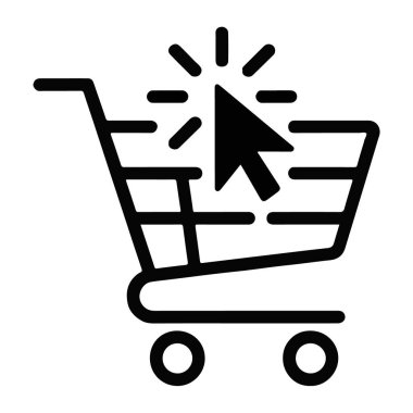 Çevrimiçi Alışveriş, Cart Simgesi, İmleç Tıklaması, Ticaret Sembolü, Dijital Satın Alım, Perakende Sepeti, Çıkış Süreci, Web Mağazası, Buy Button, Alışveriş Arayüzü İllüstrasyonu