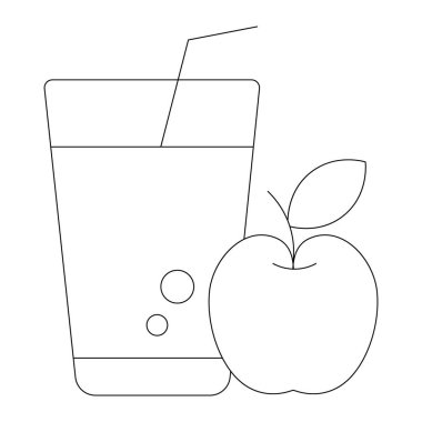 Meyve Suyu, Elma Meyvesi, Çizgi Sanat İçeceği, Minimal Taslak, Sağlıklı İçecek, Meyve İllüstrasyonu, Basit Tasarım, Temiz Topluluk, Gıda Sembolü, Taze İçecek