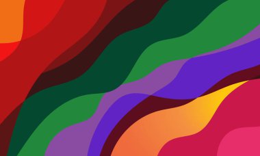 Kırmızı, Yeşil, Mor ve Sarı Çizgili Soyut Dalgalar ve Eğriler