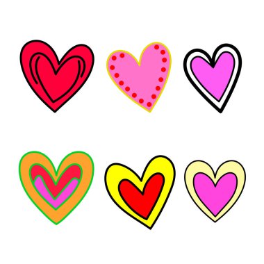 Romantik ve Yaratıcı Aşk Sanatı İçin Canlı Tasarımlarda Renkli ve Eğlenceli Kalpler