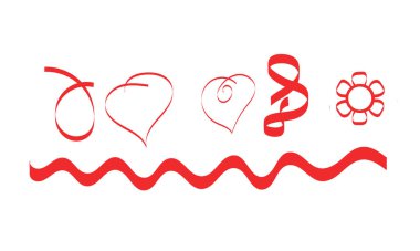 Romantik ve Sevgililer Günü Sanat Tasarımı İçin Çiçekli Basit Kırmızı Kalpler ve Kurdele