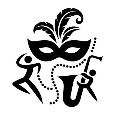 Karnaval Festivali Maskesi Mardi Gras Müzik, Dans Figürü, Kostüm Etkinliği Simgesi Kutlaması