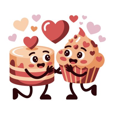 Pasta Keki Aşk Kalpleri Tatlı Çizgi Film Tatlı Romantizm Çizimi