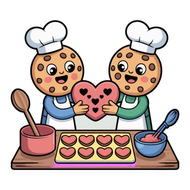 Kurabiye Fırıncıları Kalp Fırınlama Mutfak Çizgi Filmi Tatlı Tatlı Tatlı Çizim