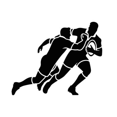 Siluet rugby oyuncuları dinamik aksiyon sporları siyah beyaz illüstrasyon vektörüyle uğraşıyorlar