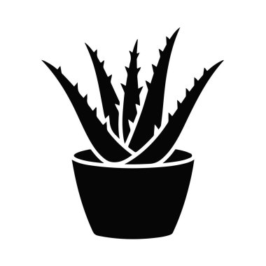 Minimalist çömlekteki siyah-beyaz agave bitkisi beyaz arka planda izole edilmiş.