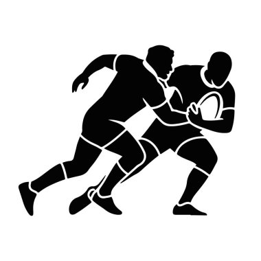 Amerikan futbolcuları dinamik hareketle mücadele ediyorlar siyah beyaz çizgi sanat illüstrasyonu spor takım çalışması