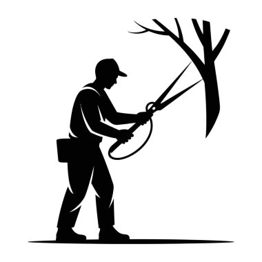 Bahçıvan bahçe işçisi bahçe budama ağacı bahçe bakımı için makaslı.