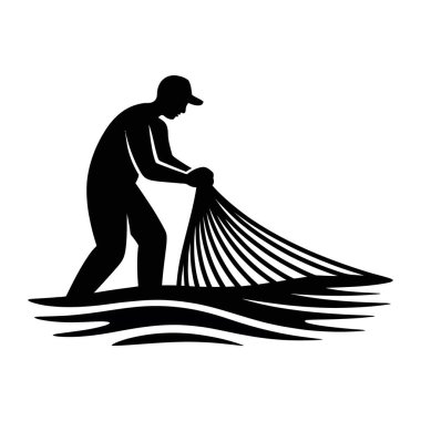 Denizci Balıkçı Silueti Balıkçılık Ağı Deniz Suyuna Tekne Yakalama Ekmek Parçası