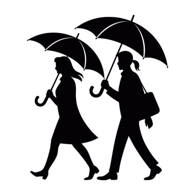 Kadın Şemsiye Yağmuru Yürüyen Dostluk Hava Koruma Sokağı Silueti Sonbaharı