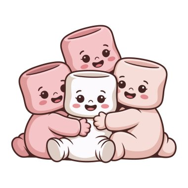 Beyaz Arkaplanda Sarılan Sevimli Şekerleme Karakterleri