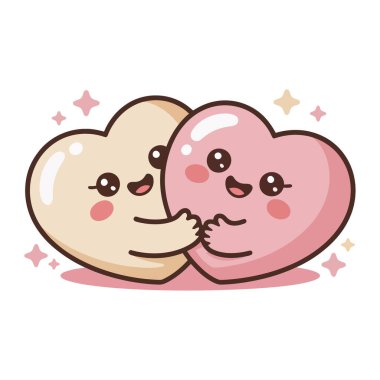 Sevimli Karikatür Kalpleri Sevgi ve şefkatle kucaklaşıyor