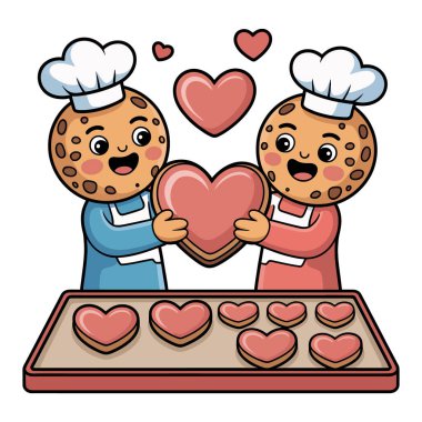 Aşçı Şapkaları 'nda İki Kurabiye Karakteri Kalp Şeklinde Kurabiye Tutuyor