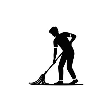 Yerleri Süpüren Adam Görüntü, Temizlik Servisi, Basit Tasarım