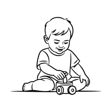 Sevimli Bebek Çocuk Yerde Oyuncak Arabayla Oynuyor