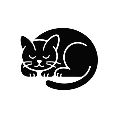 Beyaz Arkaplanda Uyuyan Siyah Kedi Çizimi