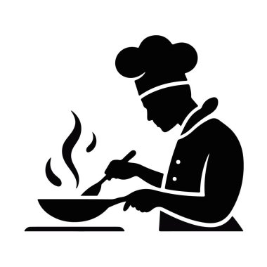 Mutfakta Aşçılık, Siyah Siluet Çizimi, Profesyonel Mutfak