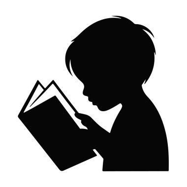 Genç Çocuk Beyaz Arkaplanda Kitap Silüeti Okuyor