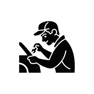 Araç, Siluet Tarzı, Siyah ve Beyaz Üzerinde Çalışan Tamirci