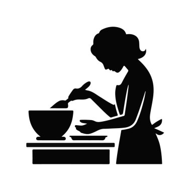 Kadın Silüeti Pişirme, Mutfakta Yemek Hazırlama, Basit Çizimler