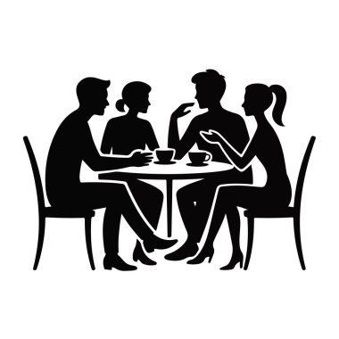 Masanın etrafında oturan bir grup insan, Siluet Çizimi, Basit Arkaplan