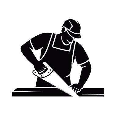 Marangoz, atölyede testere ile ahşabı kesiyor.