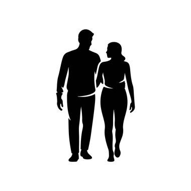 Aşk siluetinde yürüyen çift, romantik partnerler el ele tutuşuyor.