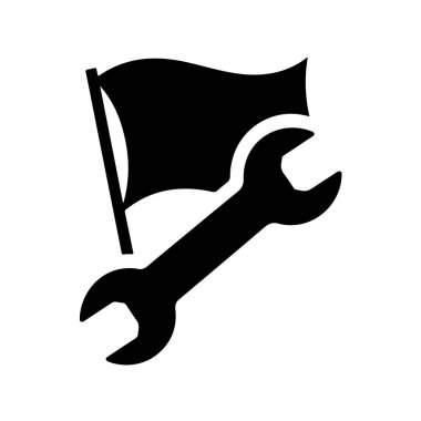 Siyah bayrak ve anahtar simgesi, onarım, bakım ve başarıyı simgeliyor