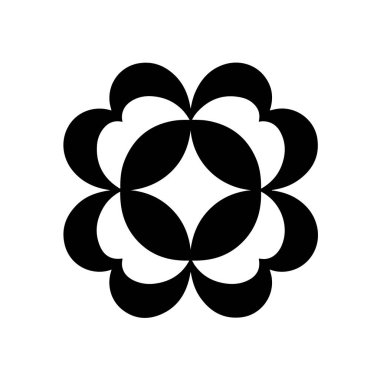 Siyah geometrik çiçek şekli, soyut tasarım, simetri, beyaz arkaplan