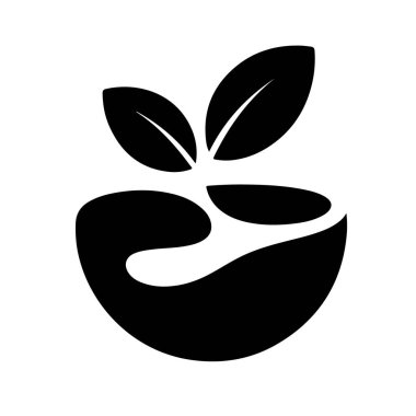 Kaseden yaprak filizlenen siyah logo büyümeyi ve doğayı sembolize ediyor.