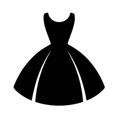 Beyaz arka planda kolsuz bir gece elbisesinin siyah silüeti.