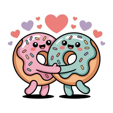 Kalpli iki çizgi film donutu, tatlı ikramları, Sevgililer Günü