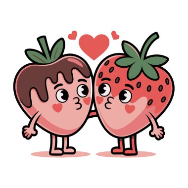 Çikolata kaplı çilek ve çilekli çizgi film karakterleri aşık.