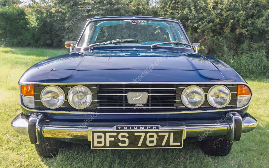 Close-up of Triumph Stag classic roadster  exterior and interior design
