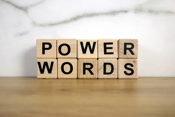 Testo Power Words Blocchi Legno Concetto Comunicazione Motivazione — Foto Stock