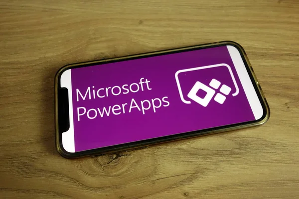 Konskie Polonia Junio 2021 Logotipo Microsoft Powerapps Mostrado Teléfono Móvil — Foto de Stock