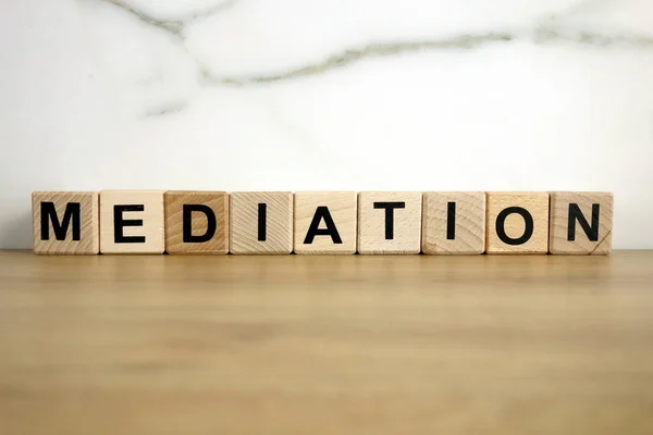 Mediation Word Wooden Blocks Communication Process Concept — Stockfoto