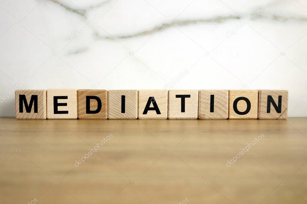 Mediation word from wooden blocks, communication process concept
