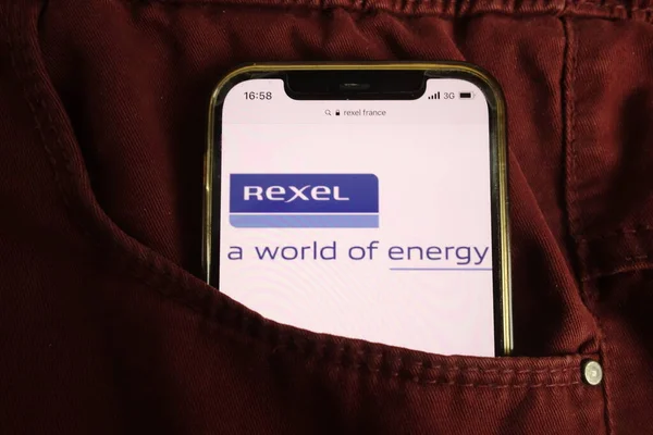 Konskie Polen Juli 2021 Firmenlogo Von Rexel Auf Mobiltelefon — Stockfoto