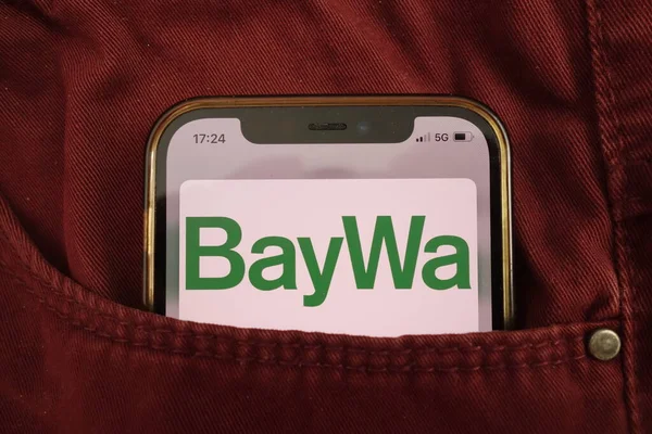Konskie Poland August 2021 Baywa Logo Displayed Mobile Phone Hidden — Stock Photo, Image