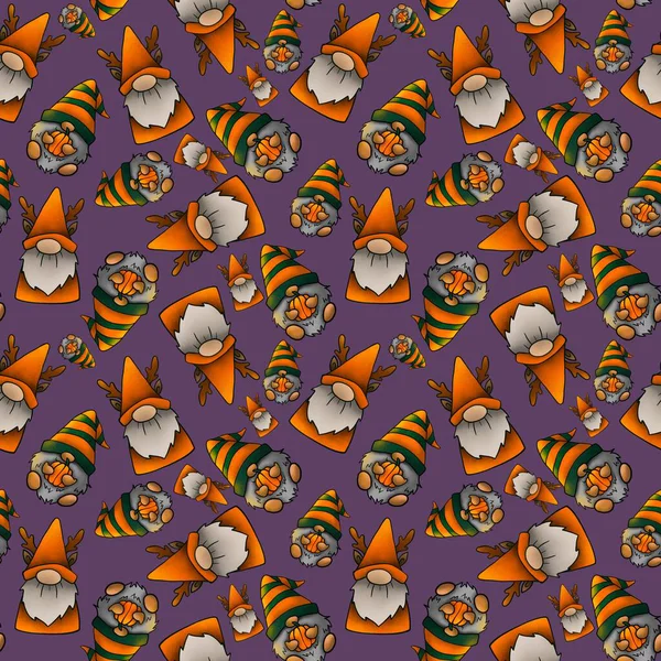   Mor Arkaplanda Kusursuz Sonbahar Cüceleri Deseni