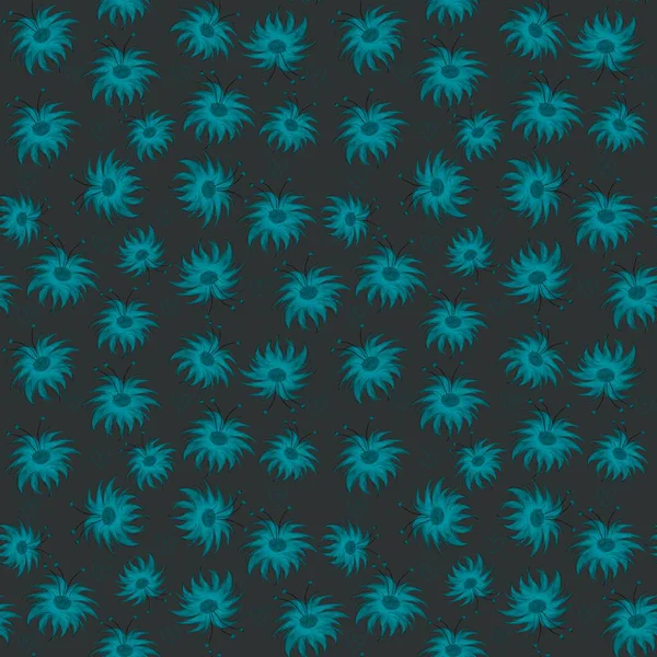   Soyut mavi çiçekleri olan koyu bir arkaplanda kusursuz desen