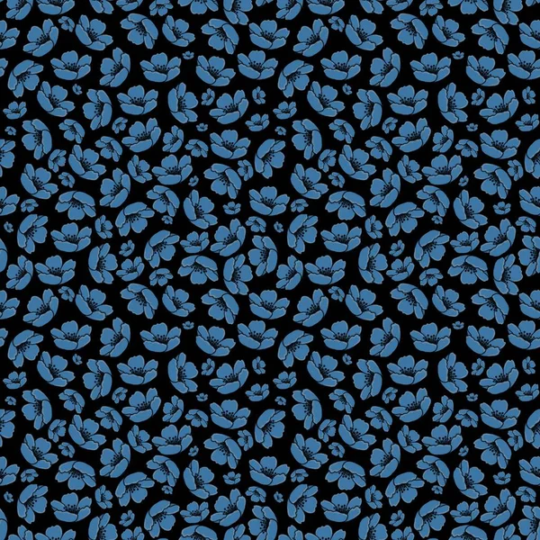   Siyah arkaplanda mavi çiçekli kusursuz desen