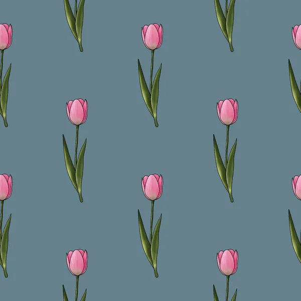   Koyu mavi arka planda laleleri olan kusursuz desen.