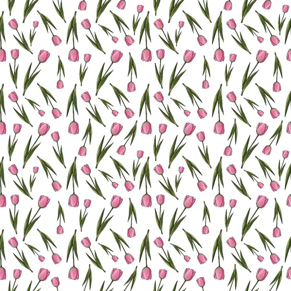   Beyaz arka planda pembe laleli kusursuz desen