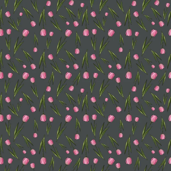   Gri arka planda pembe laleli kusursuz desen